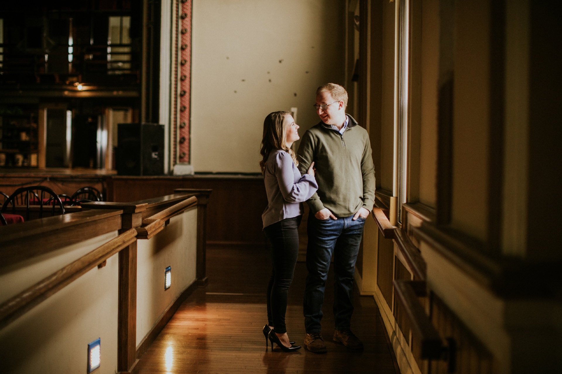 Engagement Photo Session Blonde Couple Window Light Athenaeum Theater Indy