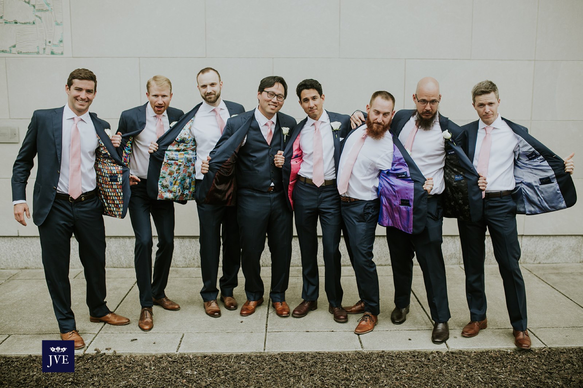 Groomsmen show off their custom suits at Indianapolis Canal