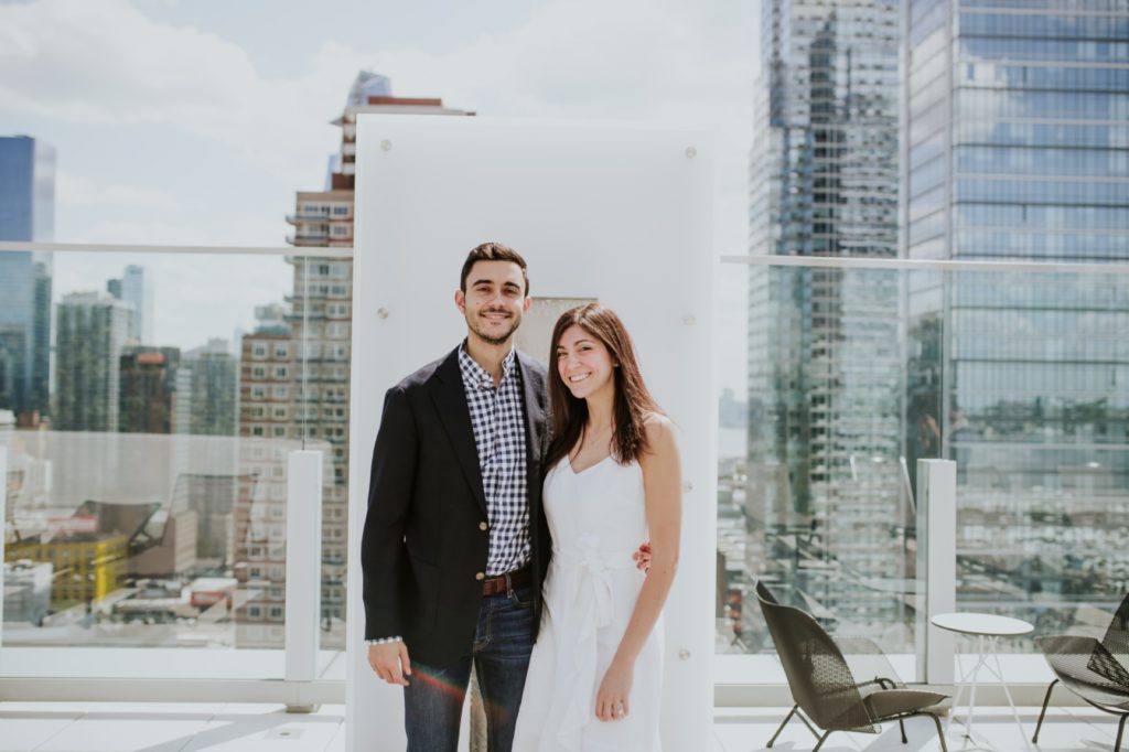 bright and airy New York Rooftop Engagement session with young couple