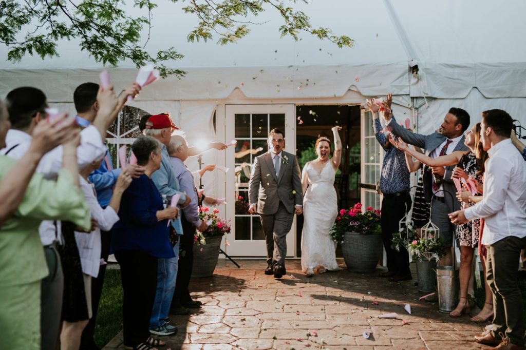 norris estate wedding confetti send off with a young married couple