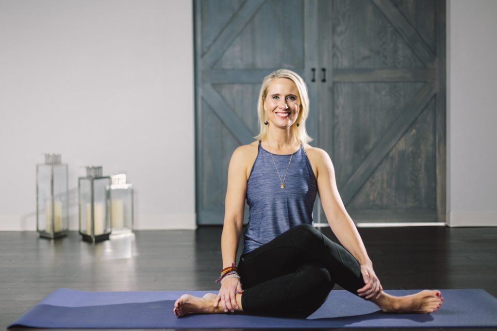 blonde woman sitting during an Indianapolis Yoga Photography shoot
