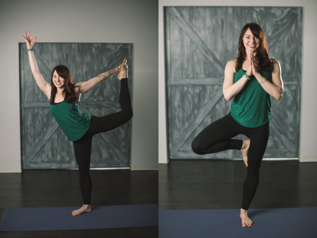 woman posing on just one leg during an Indianapolis Yoga Photography shoot