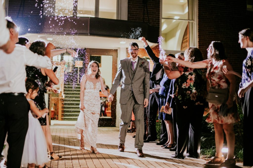 sparkler send off for bride and groom from indiana landmarks wedding
