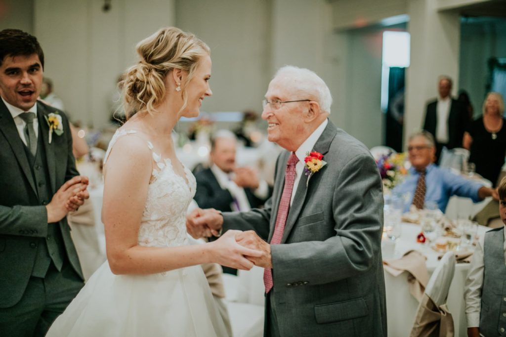 bride dances with grandfather at cornerstone center for the arts