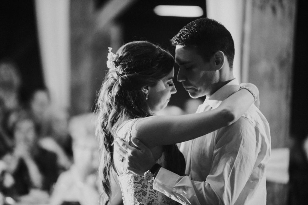 black and white photo of bride and groom dancing for Noblesville Wedding Photography