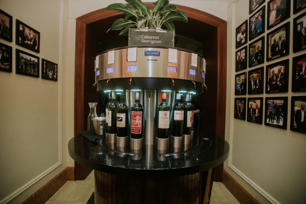wide shot of circular wine station in Tastings Wine Bar and Bistro