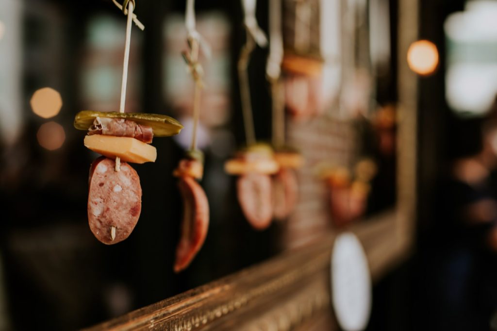 hanging charcuterie at an industrial wedding in Indianapolis