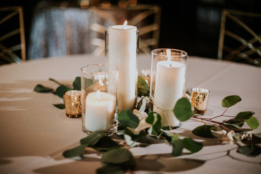 candel centerpieces at an industrial wedding in indianapolis