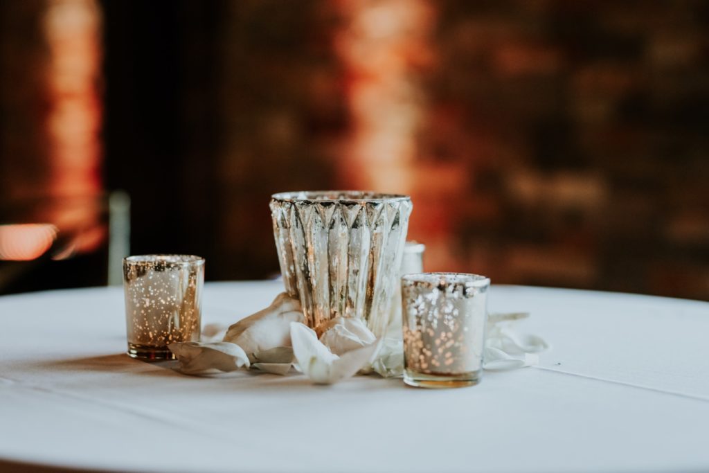 candle votives at an industrial wedding in indianapolis