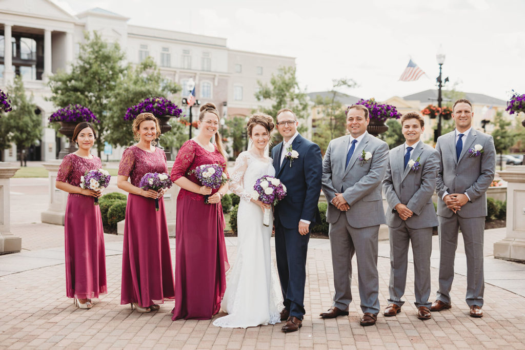 bride and groom and wedding party at the Palladium in Carmel Indiana