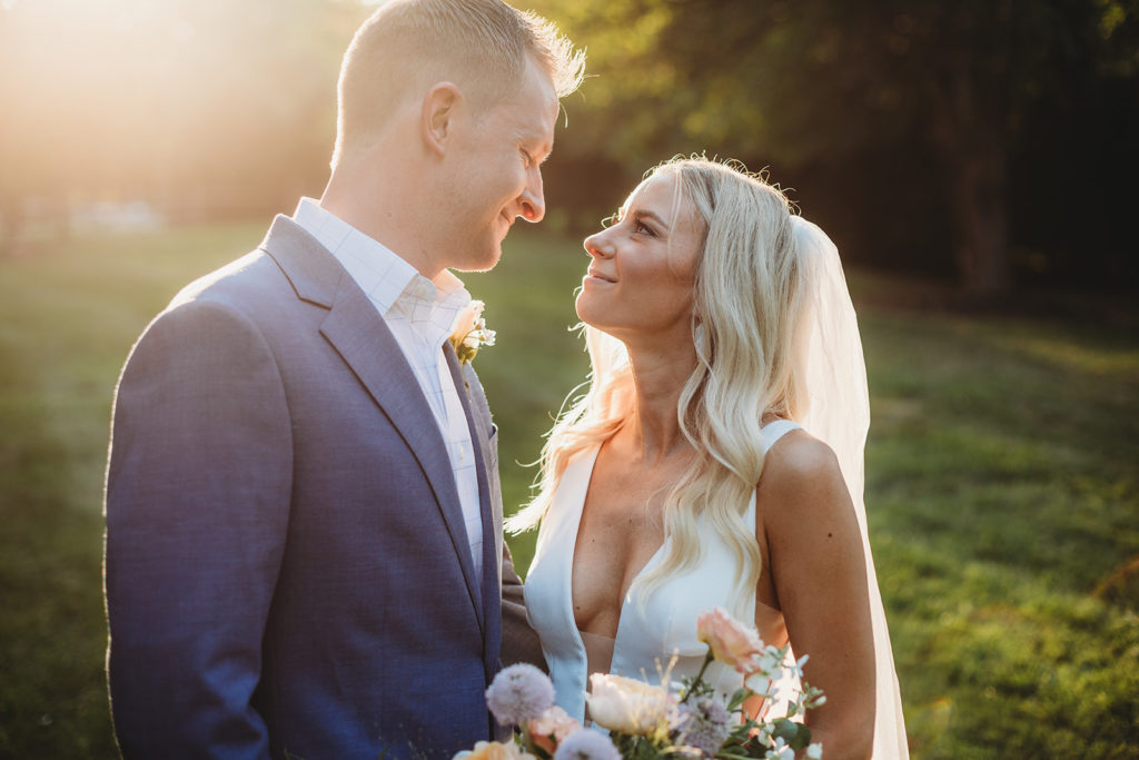 bride and groom look at each other with love and desire during their indianapolis elopement