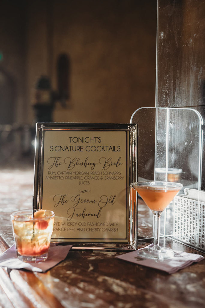 cocktails for wedding with menu