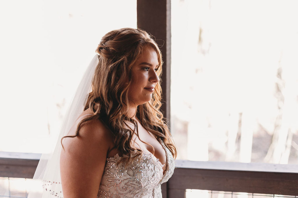 bride waits to see her father for the first time during her 3 Fat Labs wedding