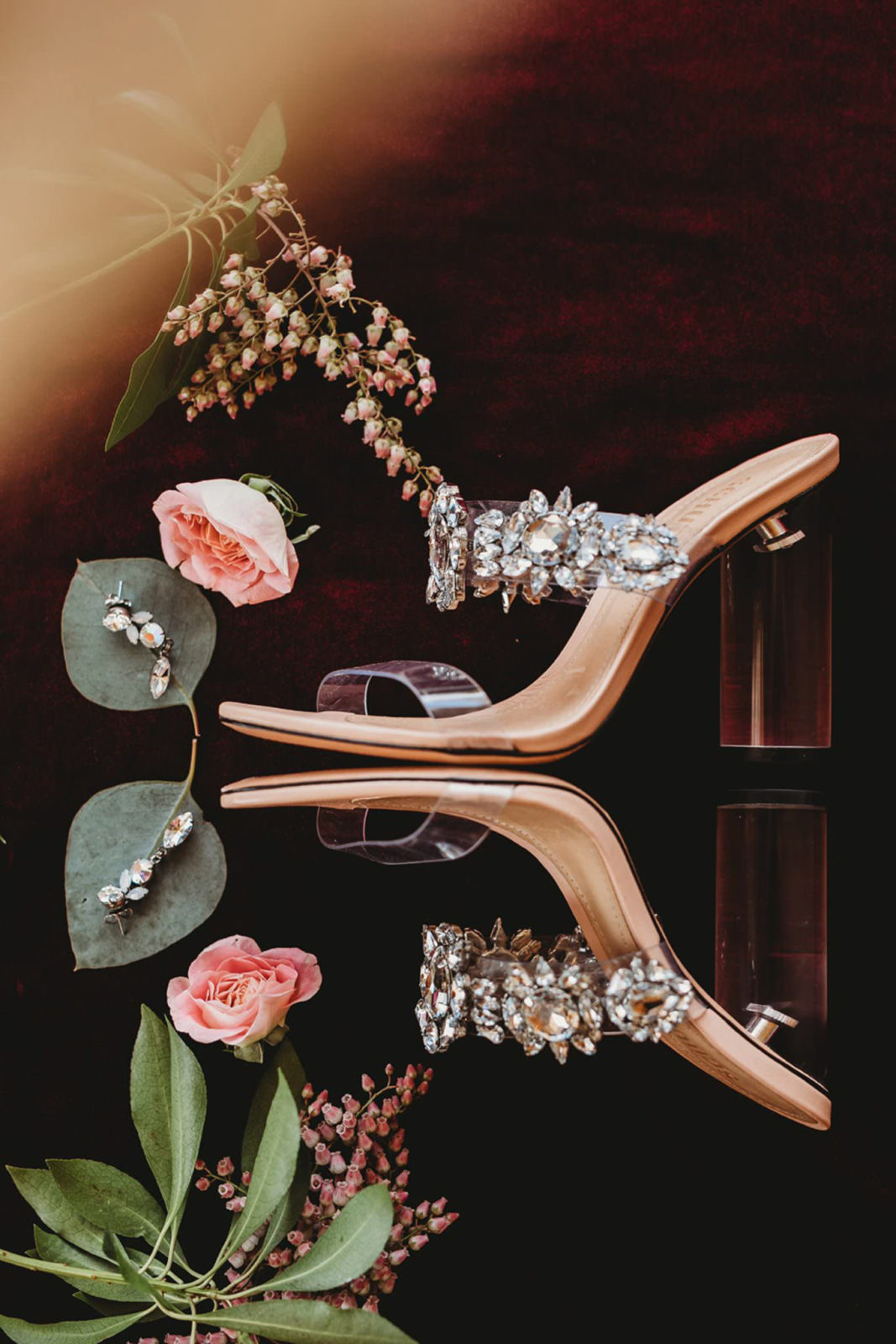 shoes with florals and faux reflection at a pelican hill wedding