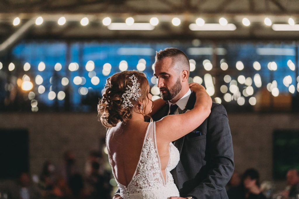 first dance with lots of bokeh at this woolery mill wedding