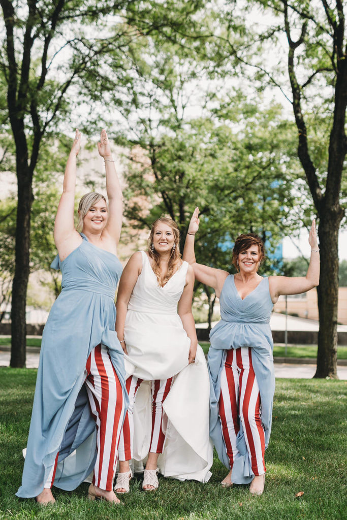 bride and bridesmaids with IU pants under their dresses
