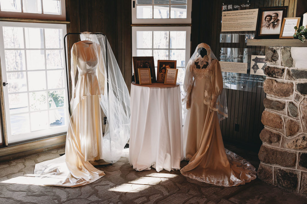 mother and grandmother wedding dresses at bluffs wedding