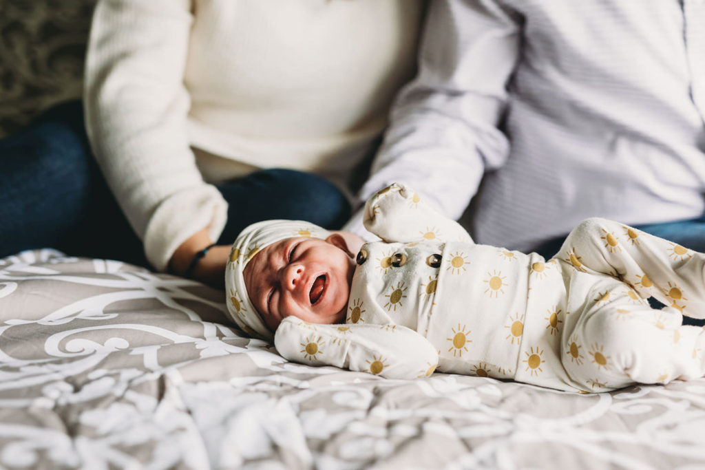 baby cries captured by their Indy Newborn Photographer