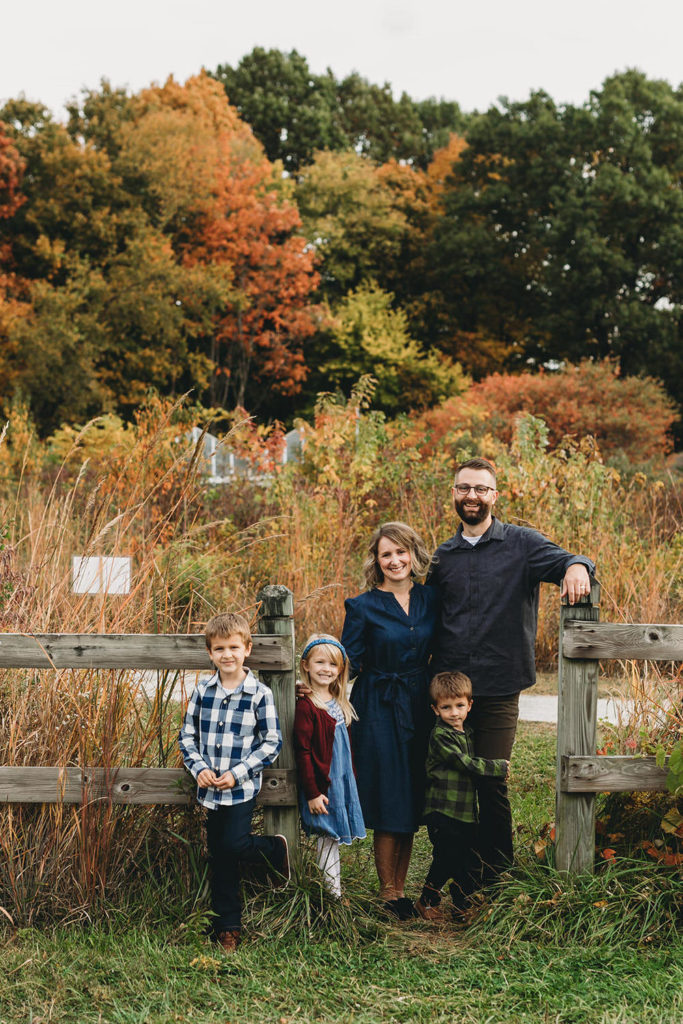 fall colors and a family of five captured by a Carmel Family Photographer