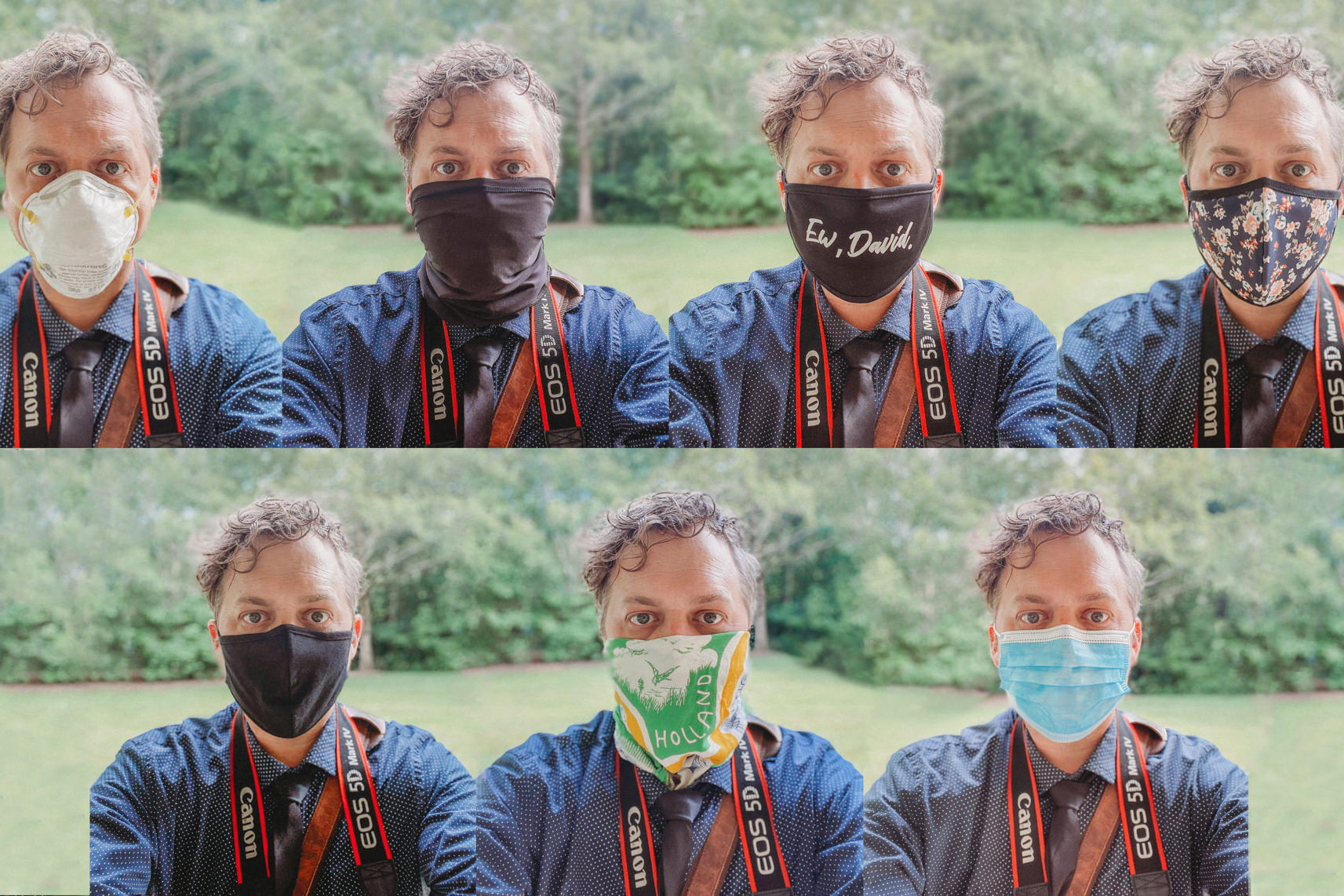 best masks for photographers collage of steven van elk in different masks in park