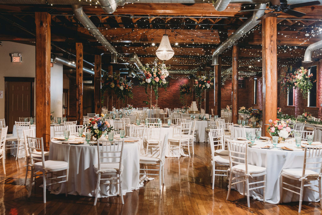 wide shot of reception hall at a charming mavris wedding