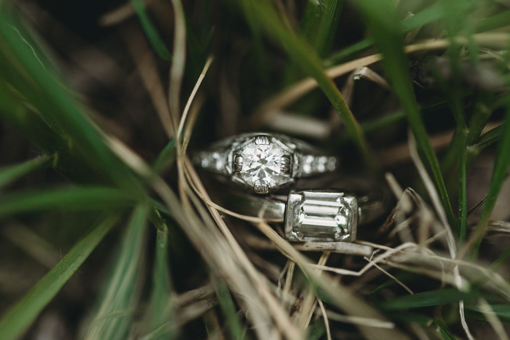engagement rings in grass during a lockerbie engagement session