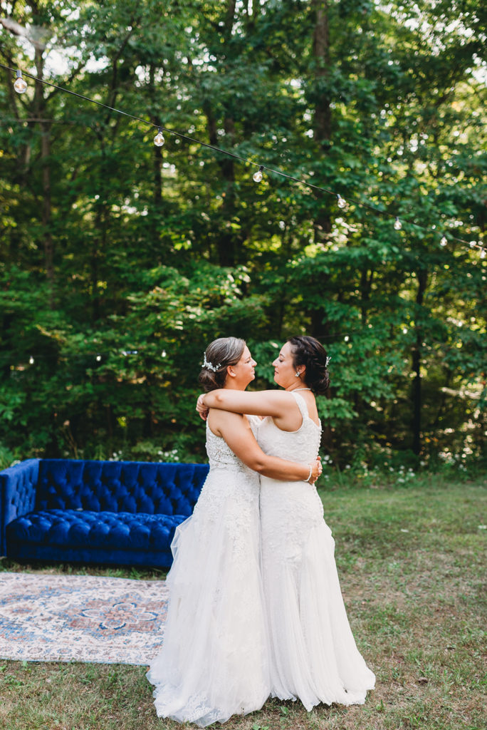 two brides share a first dance during their Martinsville wedding