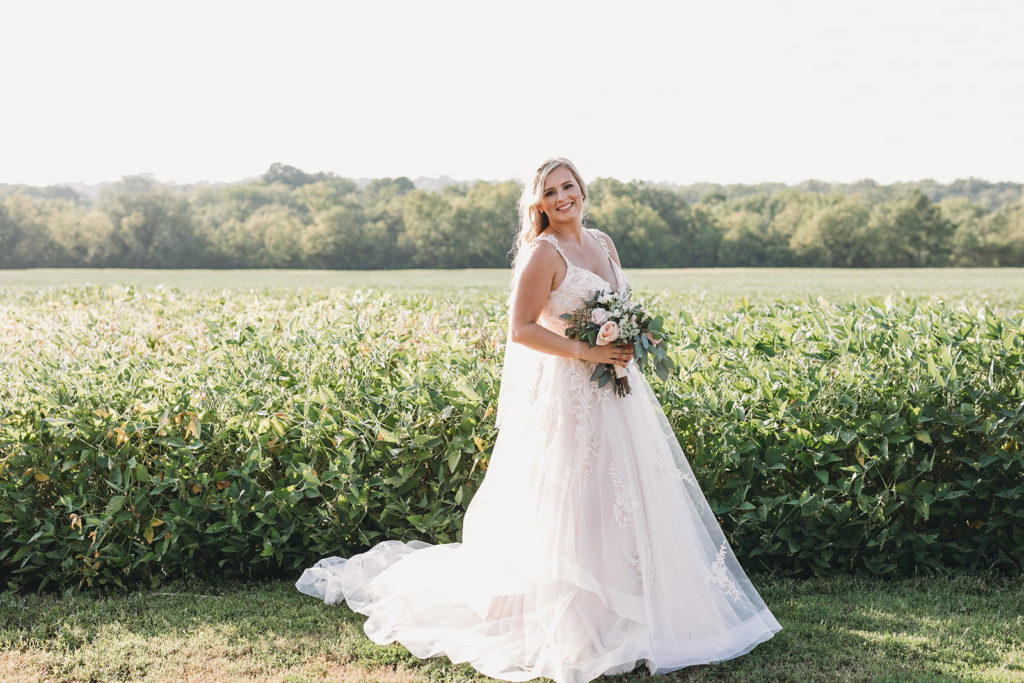 bride in front of soy beans during a Richmond Indiana Wedding