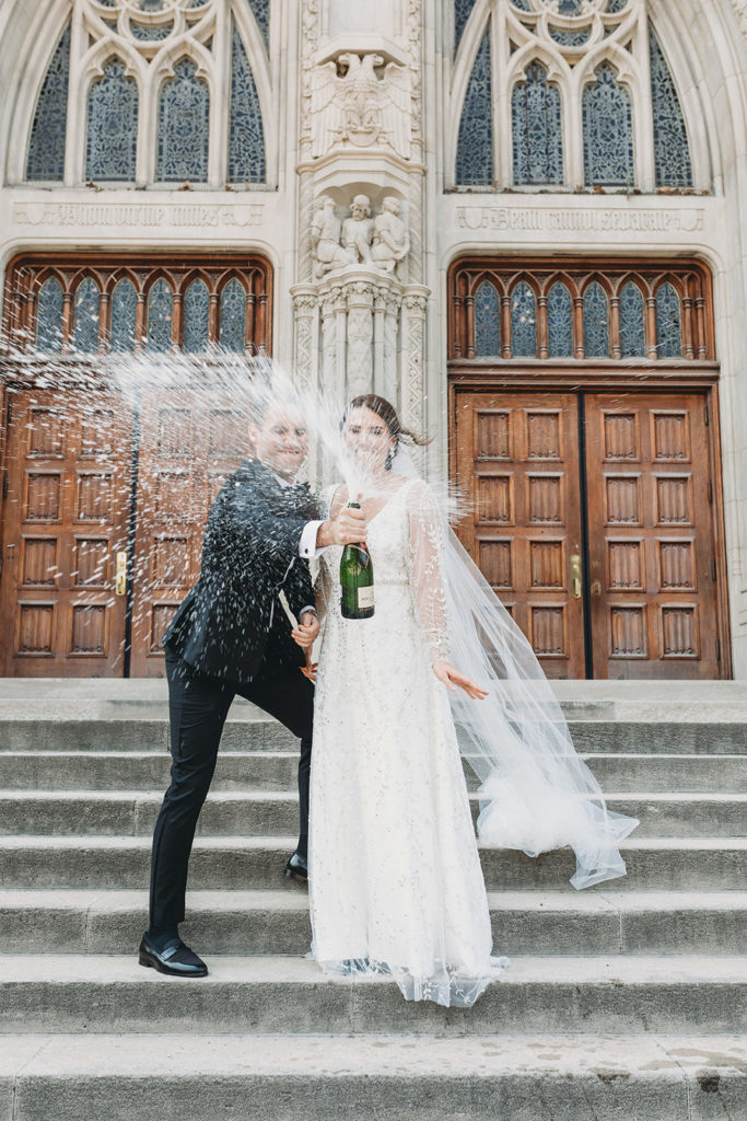 popping bottles during a scottish rite cathedral wedding