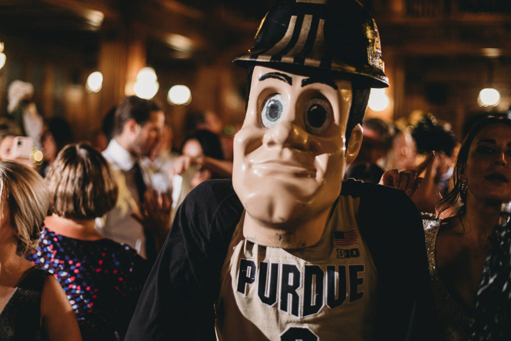purdue pete dances during a scottish rite cathedral wedding