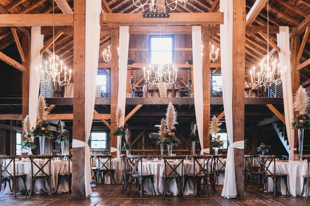 barn set up for wedding during their mustard seed wedding