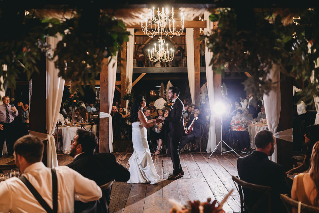 couple dancing in mustard seed gardens barn, one of the Best Indianapolis Barn Venues