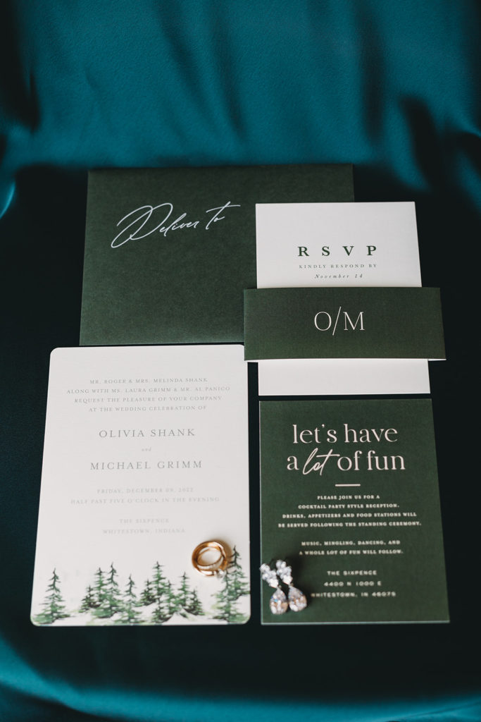 Invitation to Olivia & Michaels wedding at Sixpence in Indianapolis.