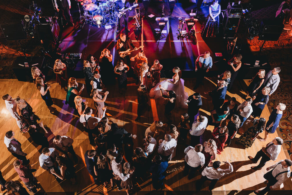 dance floor filled with people for a Union Station Indy Wedding